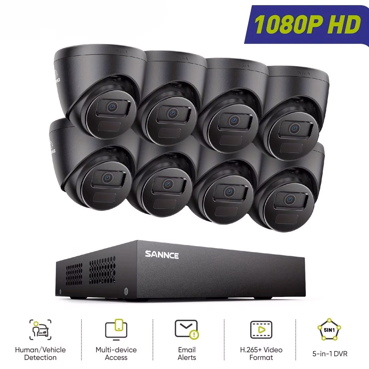 Kit di telecamere di sicurezza 1080p Full HD - Telecamera di sorveglianza - Telecamera di sicurezza - Telecamera CCTV - Telecamera a cupola