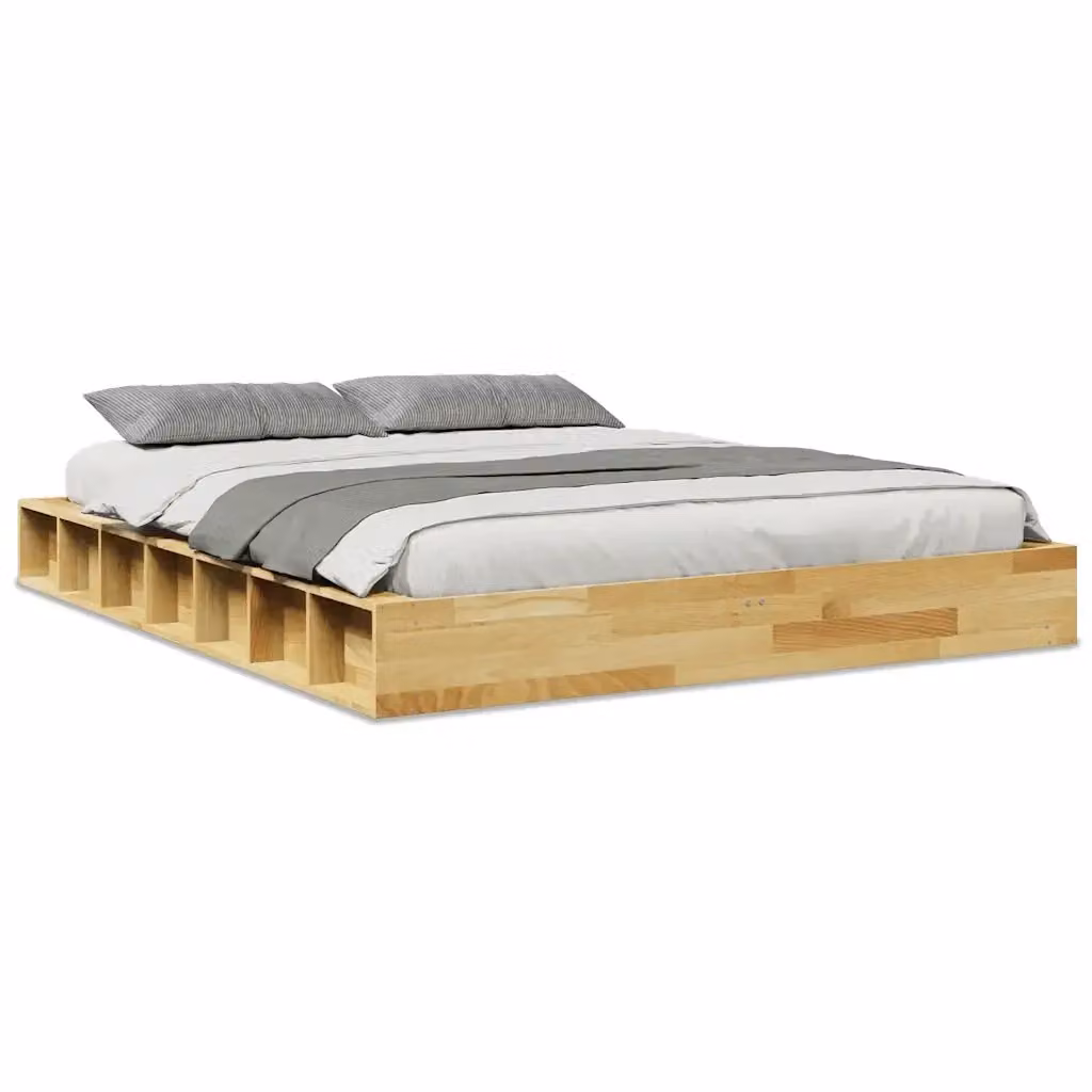 Struttura Letto in Legno Massiccio vidaXL con Doghe Rigide, Colore Rovere, L/P/H: 151 x 193 x 21 cm – 2
