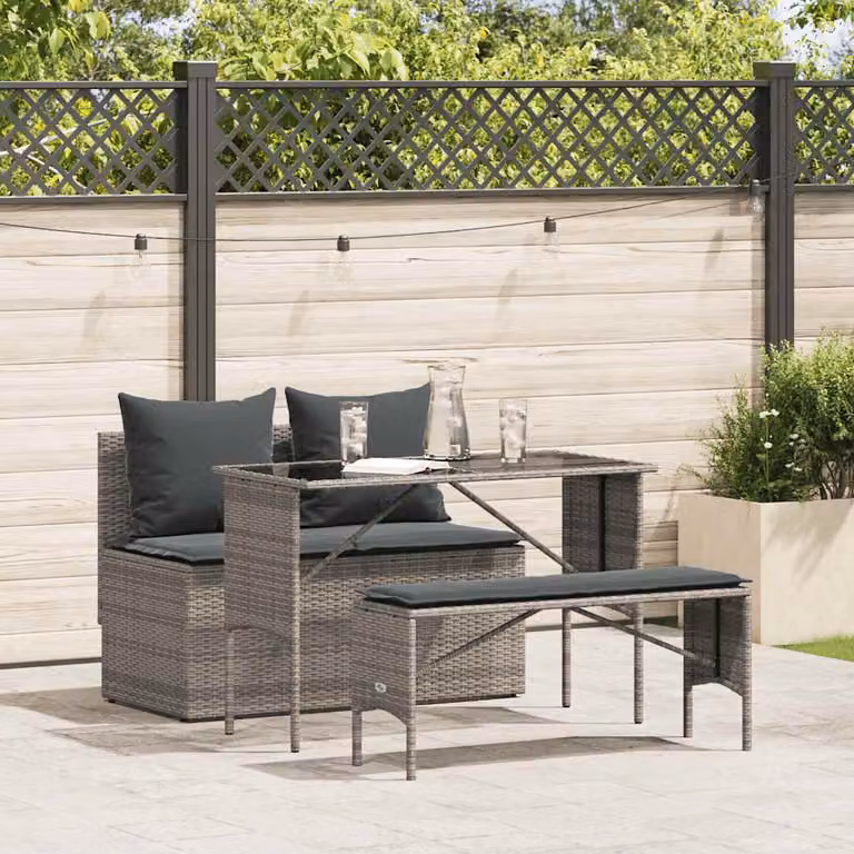 Maison Exclusive - Set da pranzo da giardino 3 pezzi con cuscini grigio in polyrattan
