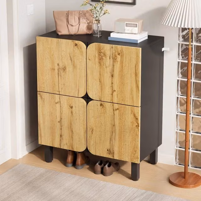 Scarpiera 4 Ante con Ripiani Regolabili ¨C MINIMAL ¨C Nero, Gambe in Metallo