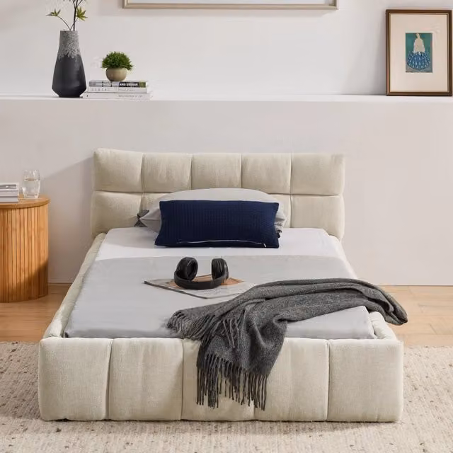 Letto Singolo in Legno di Eucalipto e Metallo ¨C MINIMAL ¨C Beige, 90x200 cm