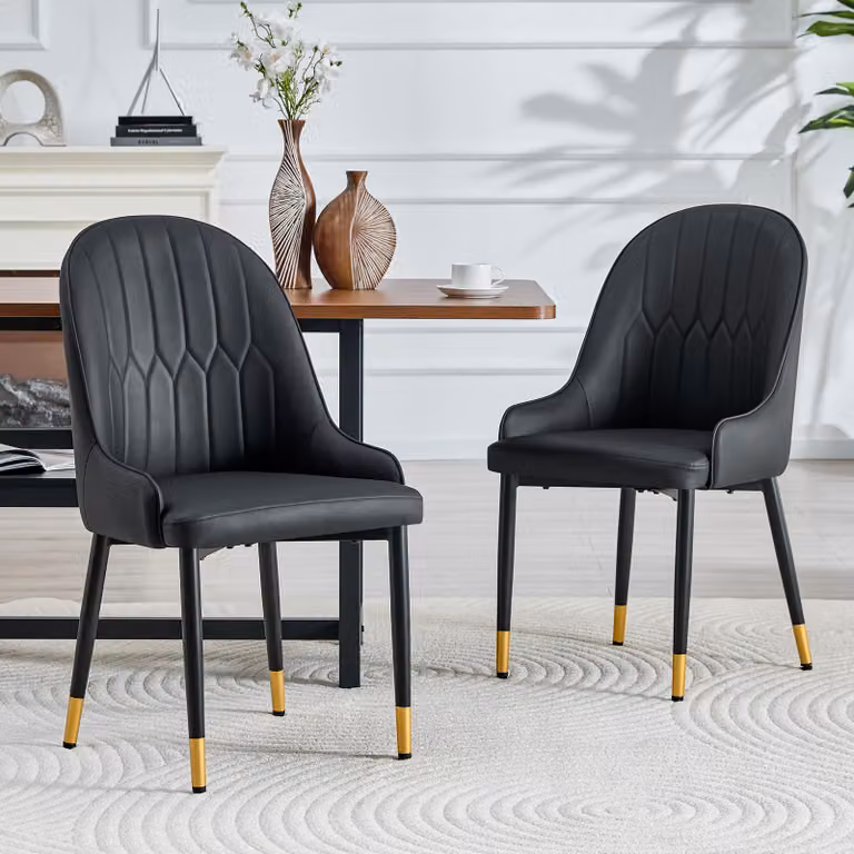 MODFU offre un set di 2 sedie da pranzo in poliuretano con schienale sagomato, una sedia da cucina imbottita con rivestimento elastico e una sedia da ufficio con gambe in metallo, entrambe di colore nero