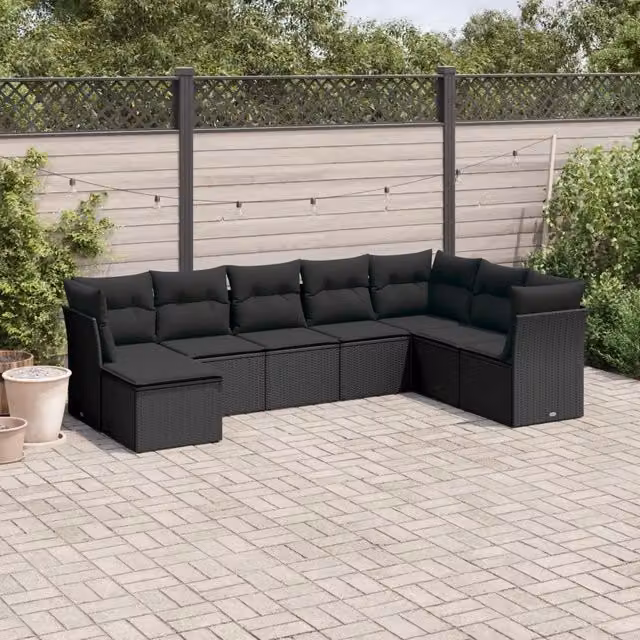 Set Divani da Giardino con Cuscini 8 pz Nero in Polyrattan 3218045