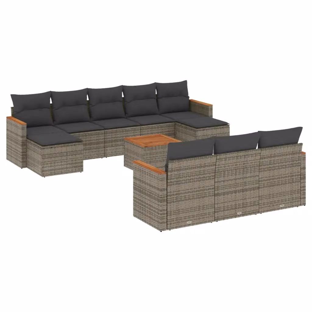 vidaXL Set Divani da Giardino 11 pz a Forma a U in Polyrattan Grigio con Cuscini e Tavolino – 2
