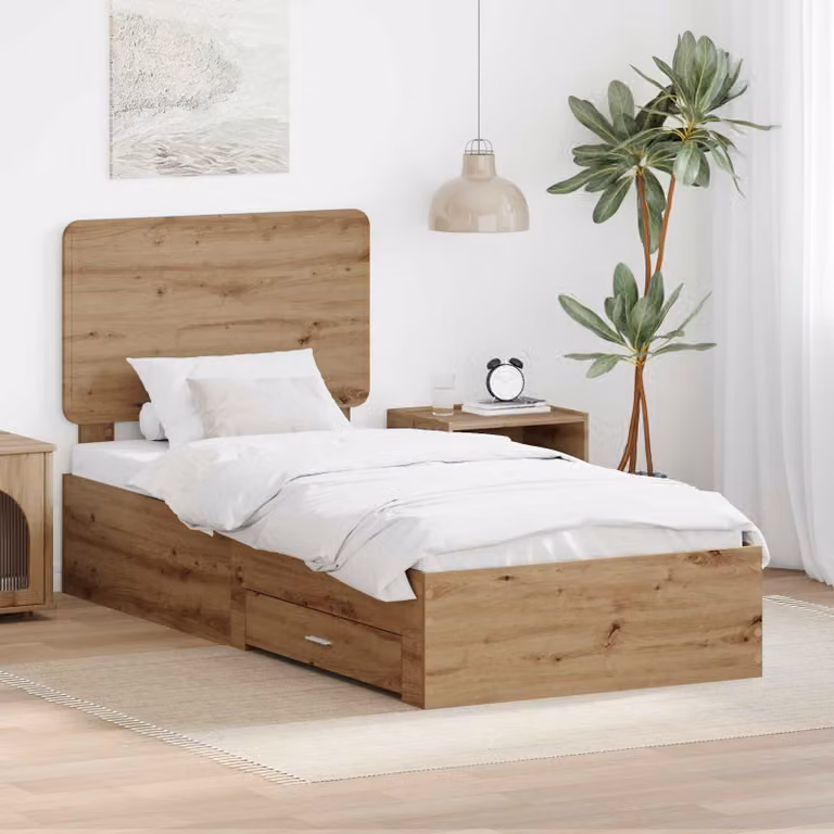 Struttura letto con cassetto vidaXL in legno rovere marrone L/P/H: 190 x 90 x 100 cm