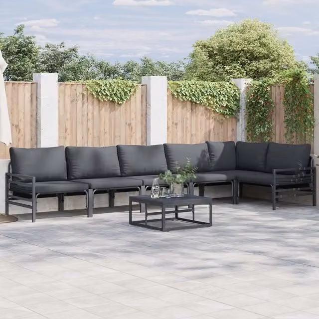 Set Divano da Giardino 7 pz Nero Acciaio 3378991