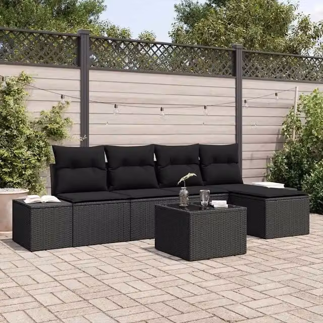 Set Divano da Giardino 5 pz Nero polyrattan 3355702