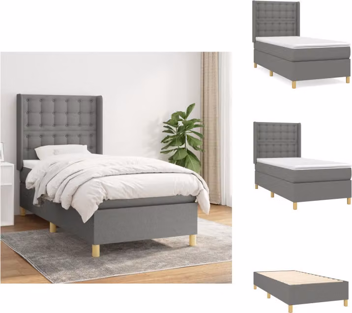 vidaXL Letto a molle con materasso in tessuto grigio scuro 100x200 cm - Letti e strutture letto