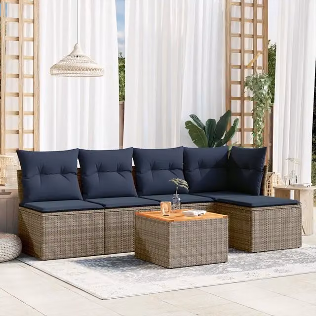 Set Divani da Giardino 6 pz con Cuscini Grigio in Polyrattan 3255935