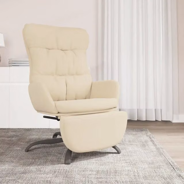 Poltrona Relax con Poggiapiedi vidaXL in Tessuto Beige con Base Girevole a 360 Gradi