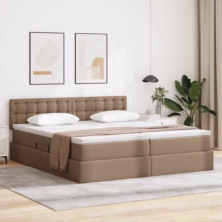 Letto con contenitore vidaXL in pelle sintetica beige L: 180 cm, P: 200 cm, H: 140 cm