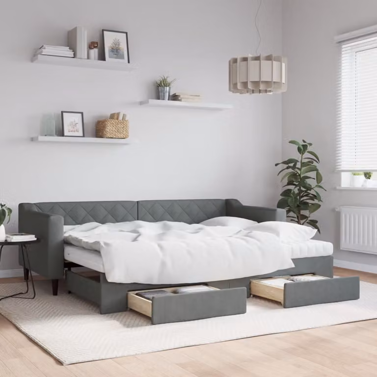 vidaXL Divano Letto con Cassetti Grigio Moderno L/P/H: 223 x 80 x 90 cm