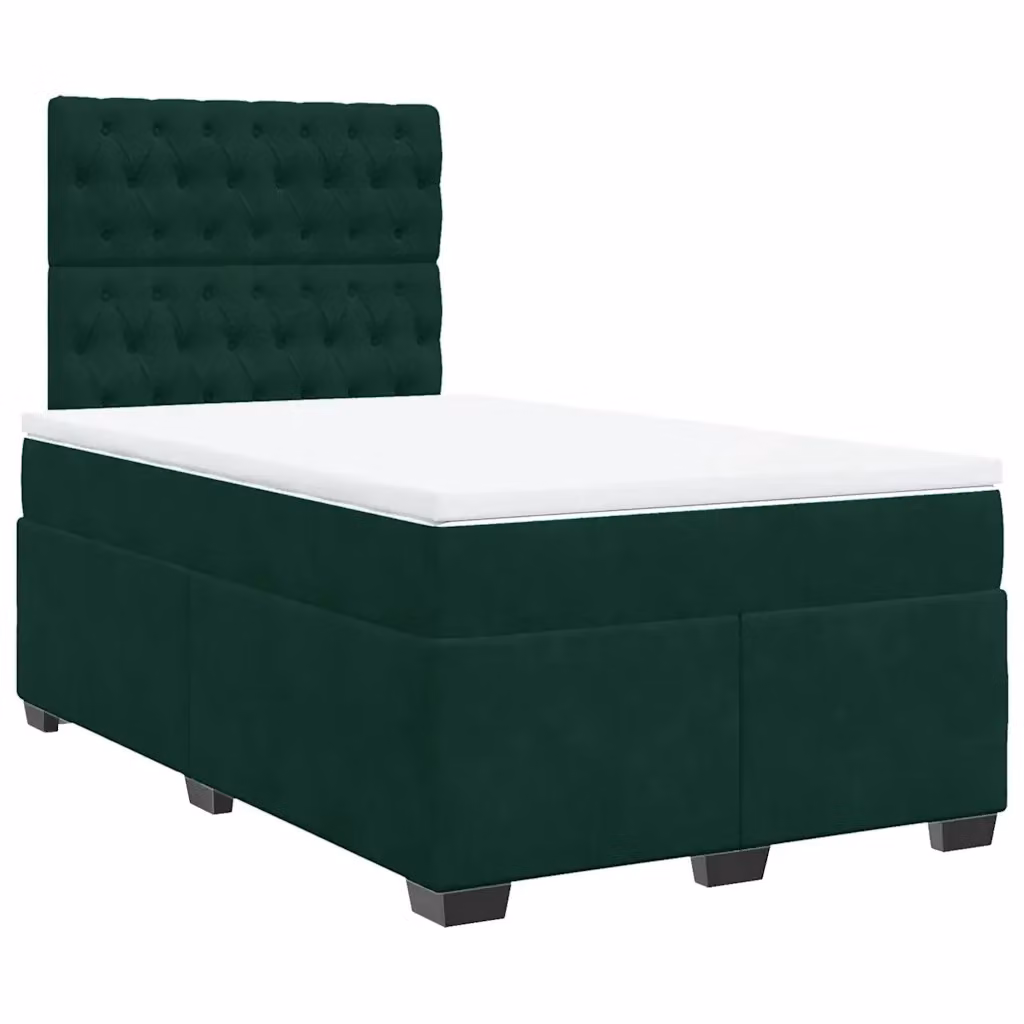 Letto con Giroletto a Molle e Materasso Ibrido vidaXL in Velluto Verde Scuro e Bianco L/P: 120 x 190 cm – 2