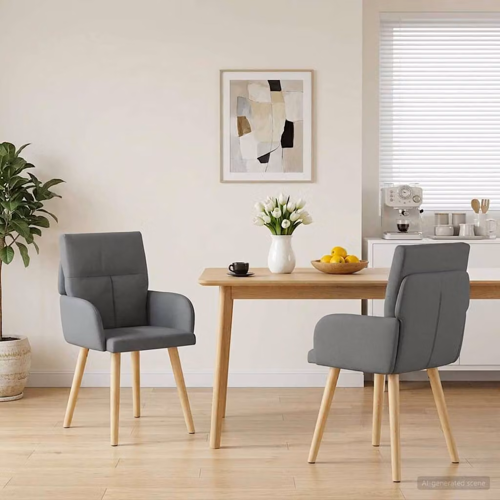 Set di 2 sedie da pranzo vidaXL in tessuto grigio e legno, stile moderno, L: 60 cm, P: 56 cm, H: 93 cm
