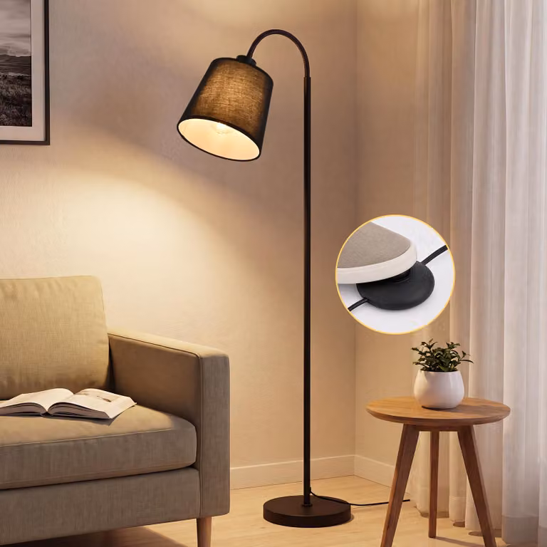 Lampada da terra per soggiorno, lampada da terra, 160 cm, paralume nero girevole a 360°, lampada da camera da letto, interruttore a pedale, attacco E27, lampada da lettura per cameretta