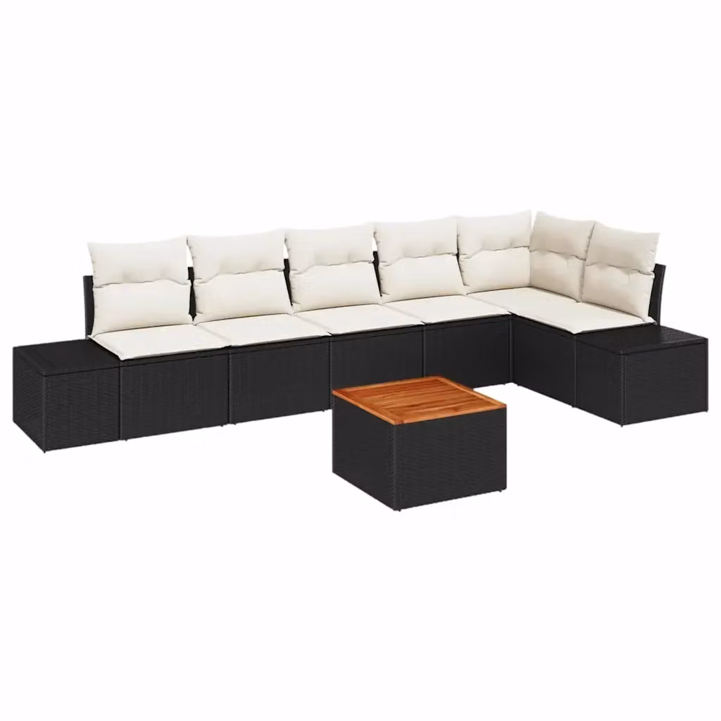 Set Divano da Giardino vidaXL a L composto da 7 pezzi con Cuscini e Tavolino Nero in Polyrattan e Acciaio – 2