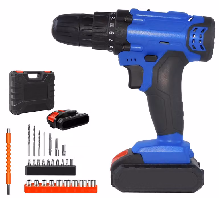 Trapano avvitatore a batteria - Utensile elettrico da 21V - Motore brushless - Coppia massima di 45 Nm - 2 velocità - 26 punte e accessori - Caricabatterie - 1 batteria