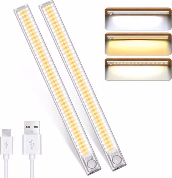 Rilevatore di movimento con luce LED da interno, 160 LED, ricaricabile tramite USB