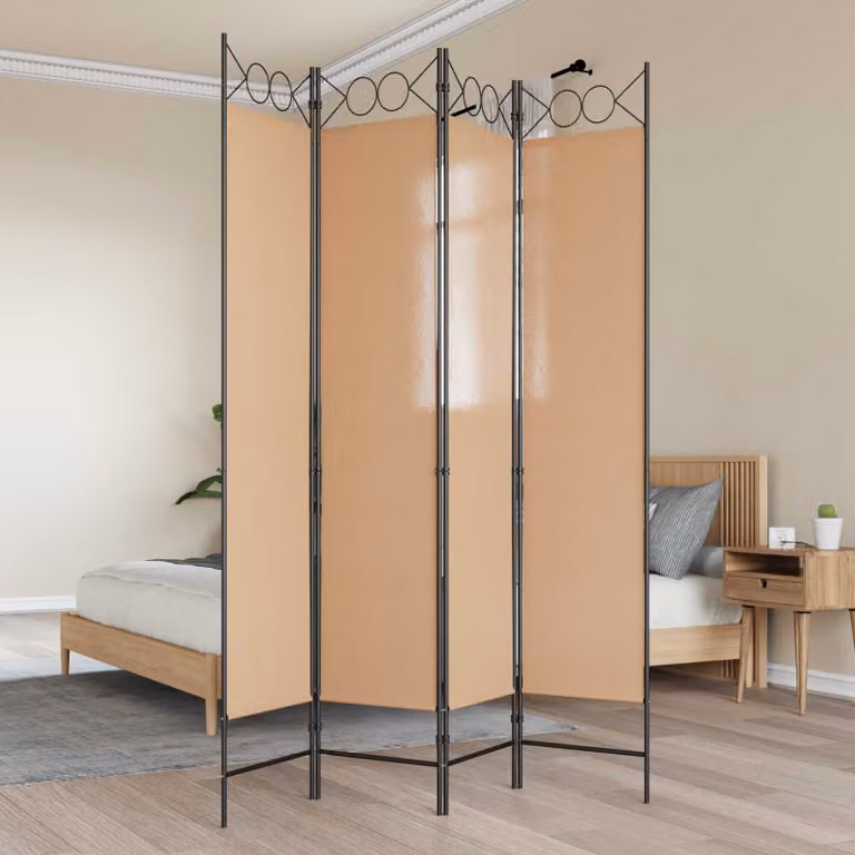 Paravento a 4 Pannelli vidaXL Beige in Tessuto, L: 200 cm, H: 160 cm
