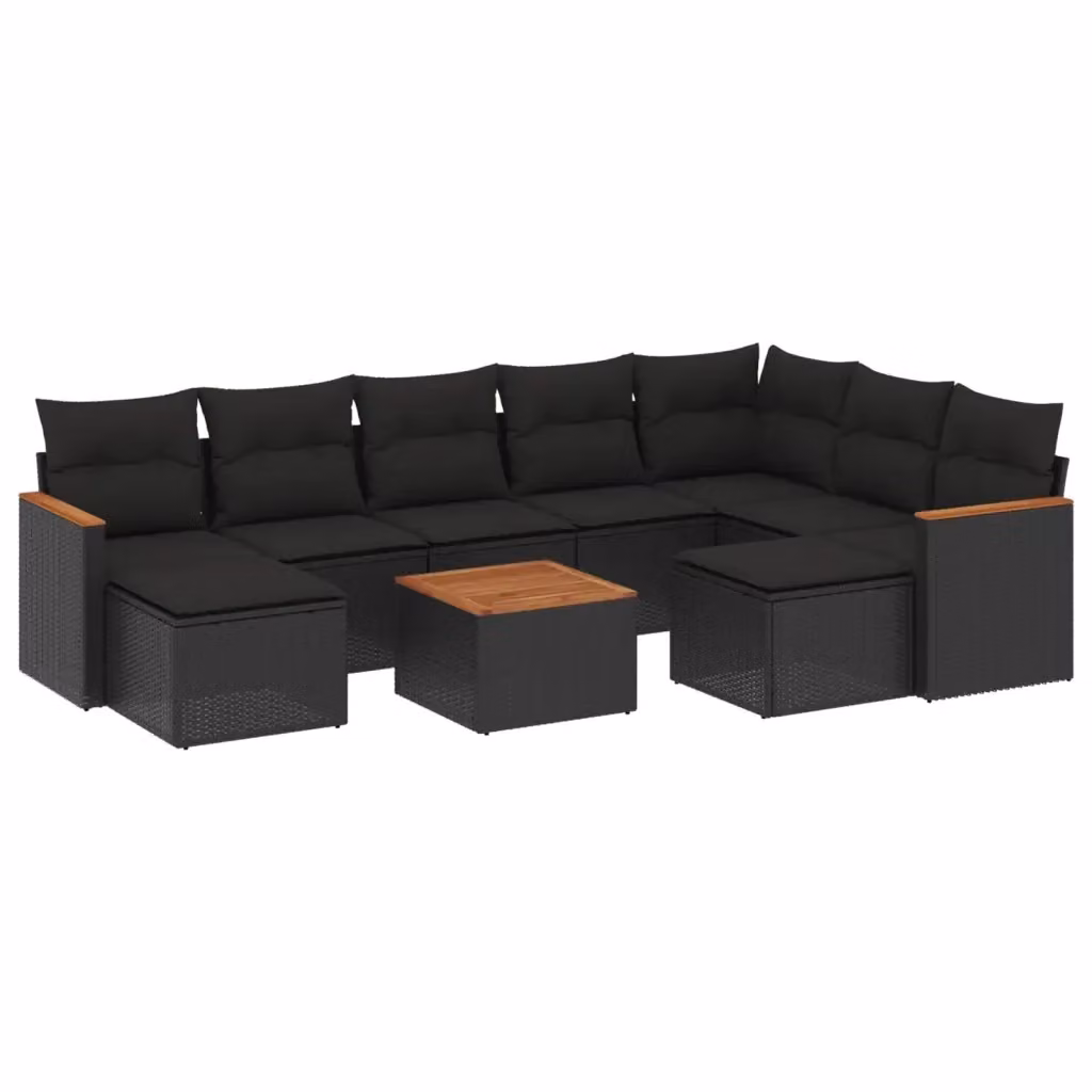 vidaXL Set Divani da Giardino 10 Pezzi in Polyrattan Nero con Cuscini e Tavolino da Esterno – 2