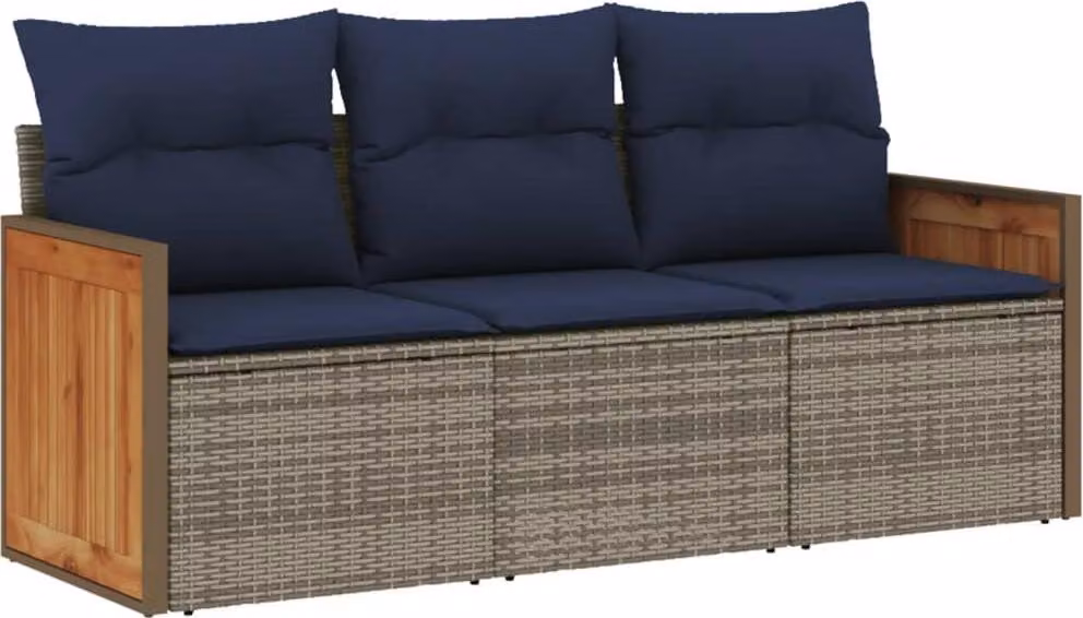 Set Divani da Giardino 3 pz con Cuscini Grigio in Polyrattan