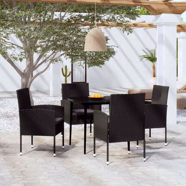 Set da pranzo da giardino moderno vidaXL in acciaio verniciato nero e vetro, 5 pezzi