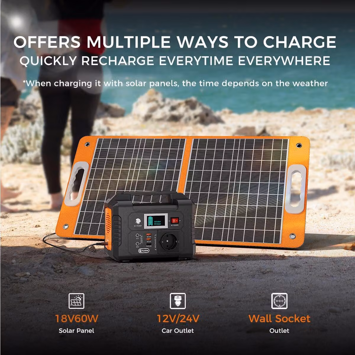 Generatore solare portatile da 151Wh, modello E200, con una potenza di 200W e batteria agli ioni di litio