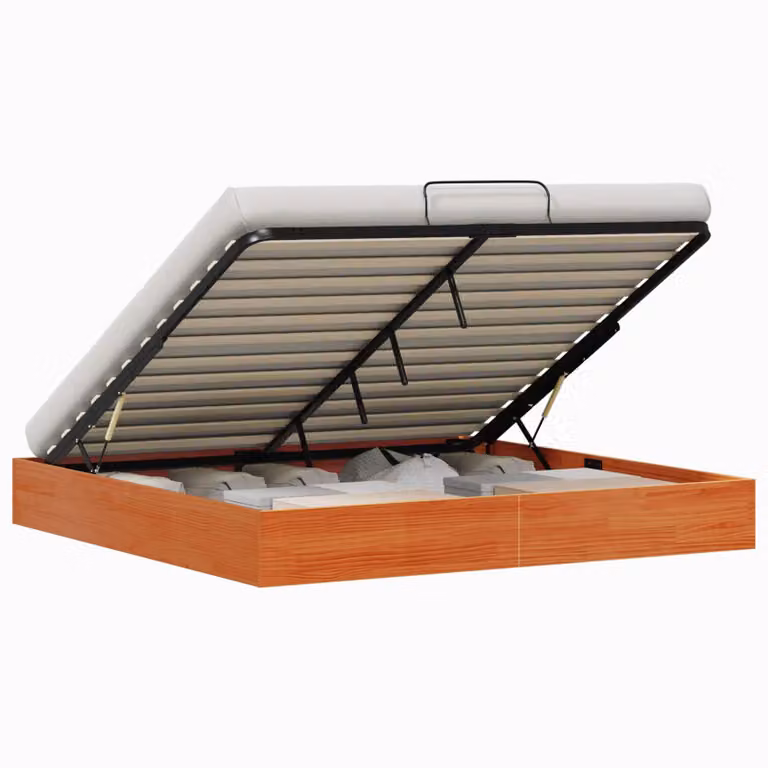 vidaXL Letto Ottomano con Contenitore in Legno di Pino Marrone Cerato L: 181 cm, P: 203,5 cm, H: 25 cm (base)