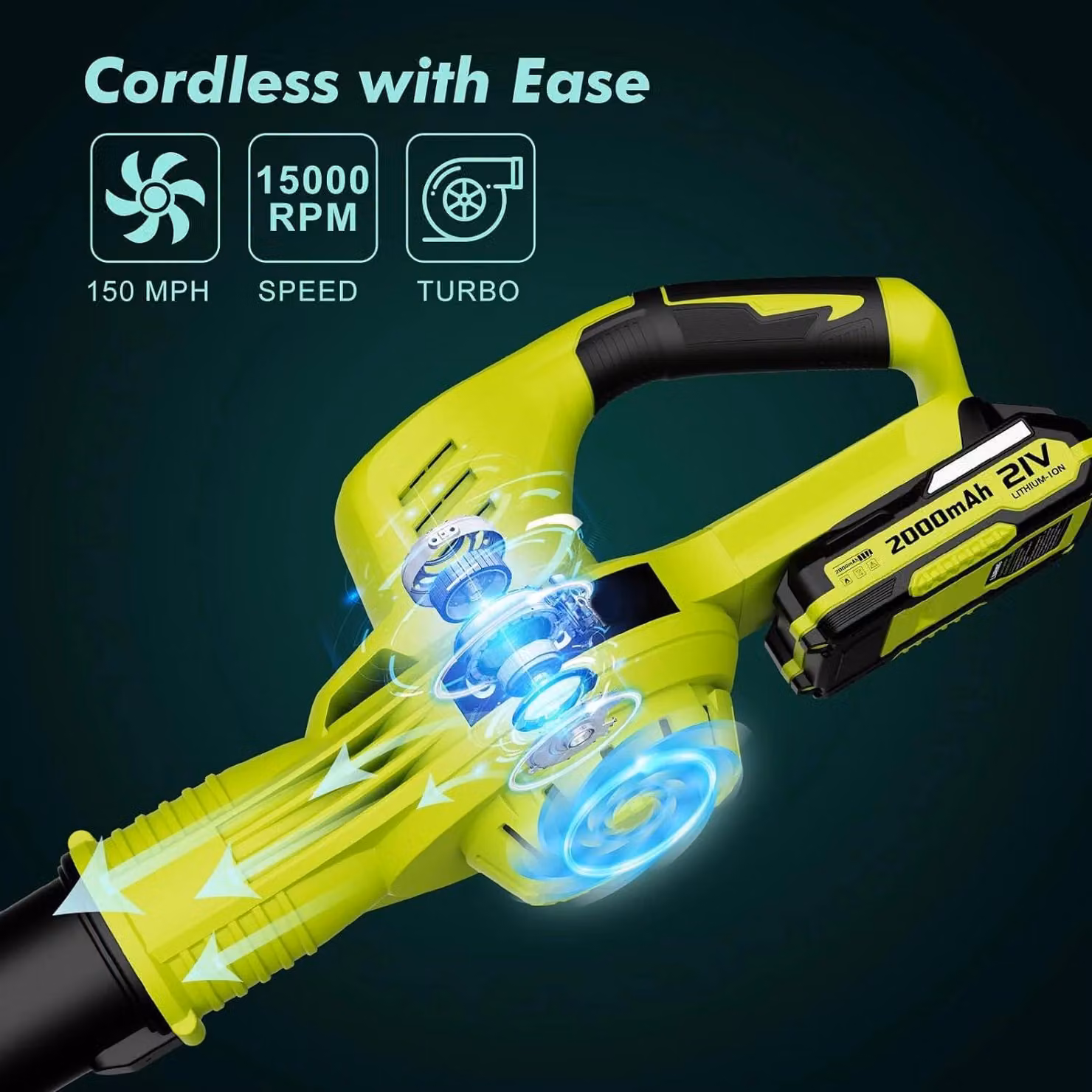 Soffiatore a batteria - Soffiatore senza fili - Potenza: 3000W - Velocità massima: 150 MPH - 2 velocità - Spazzaneve