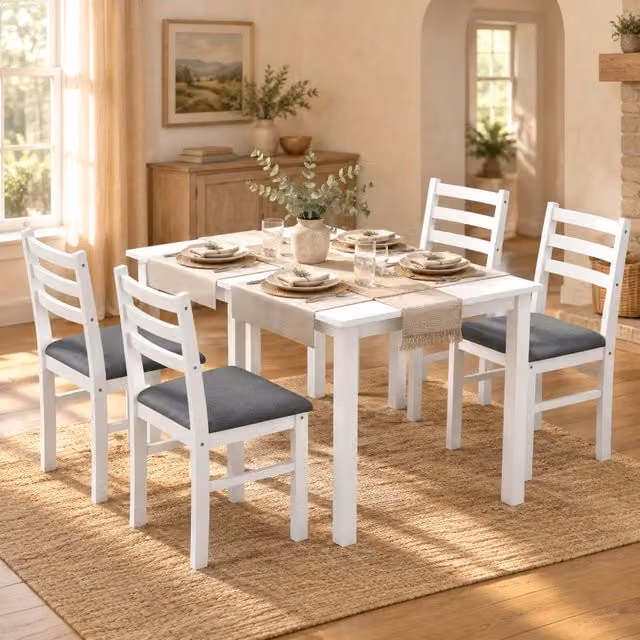 Set da pranzo 3 pezzi bianco con tavolo e 2 sedie imbottite