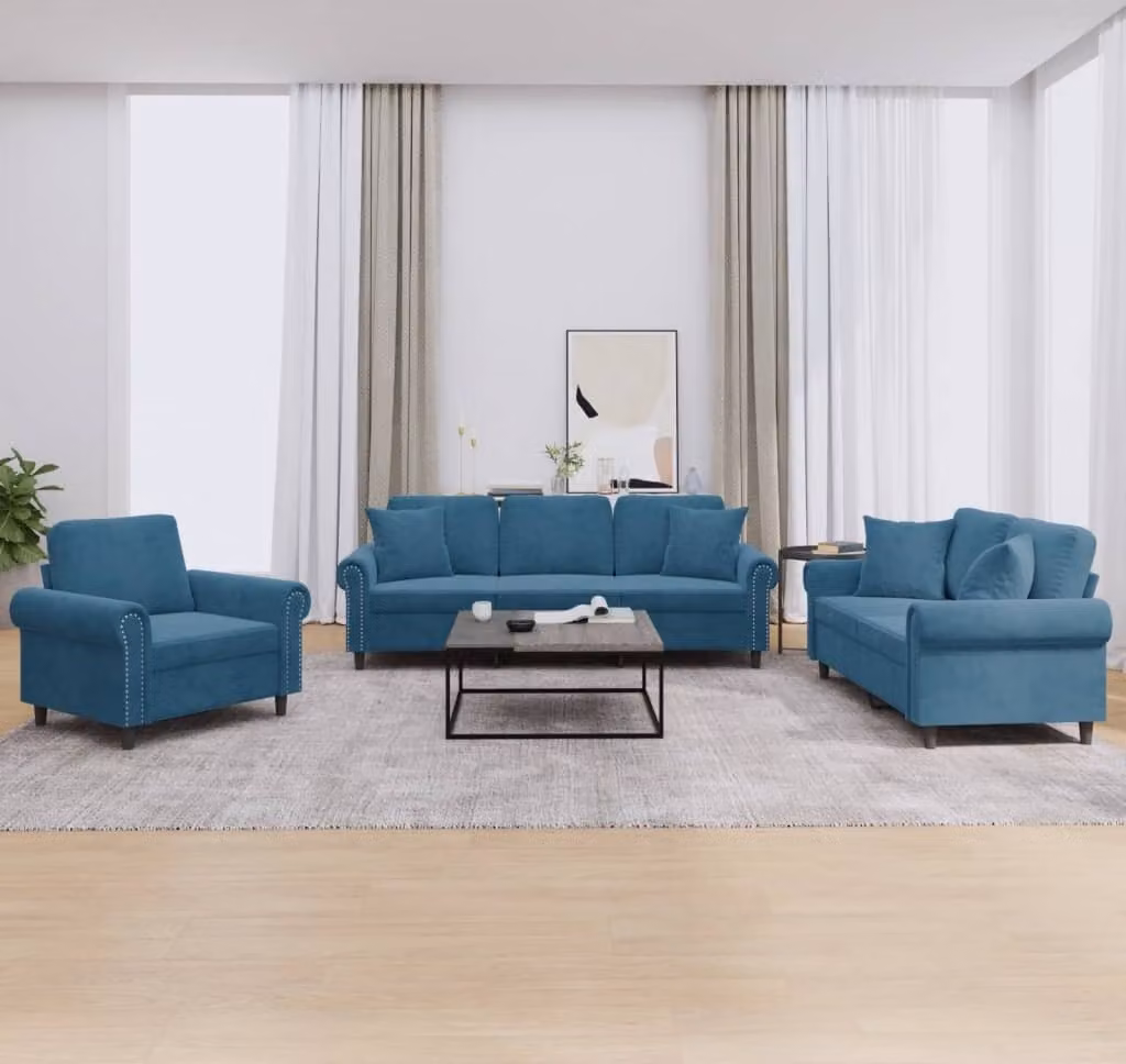 Maison Exclusive - Set divano a 3 pezzi con cuscini in velluto blu