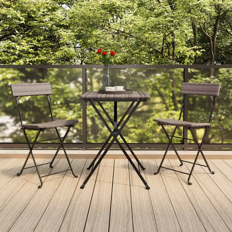 Set Pieghevole da Bistrò 3 pz vidaXL in Polyrattan Grigio per Giardino e Terrazzo