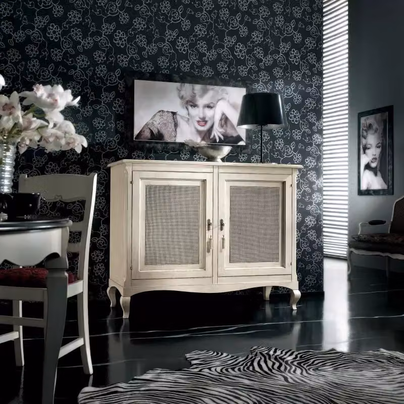 Credenza classica con 2 porte in paglia di Vienna stile shabby chic bianca Mobili 2G L: 145 cm, P: 49 cm, H: 113 cm – 3