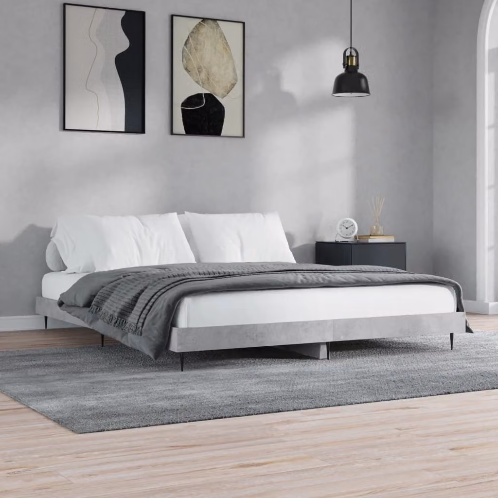 The Living Store Struttura per letto in cemento grigio 200x200 cm Materiale a base di legno