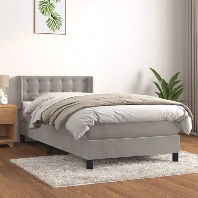 Giroletto a Molle con Materasso-Struttura Letto Grigio Chiaro 80x200 cm Velluto 171121