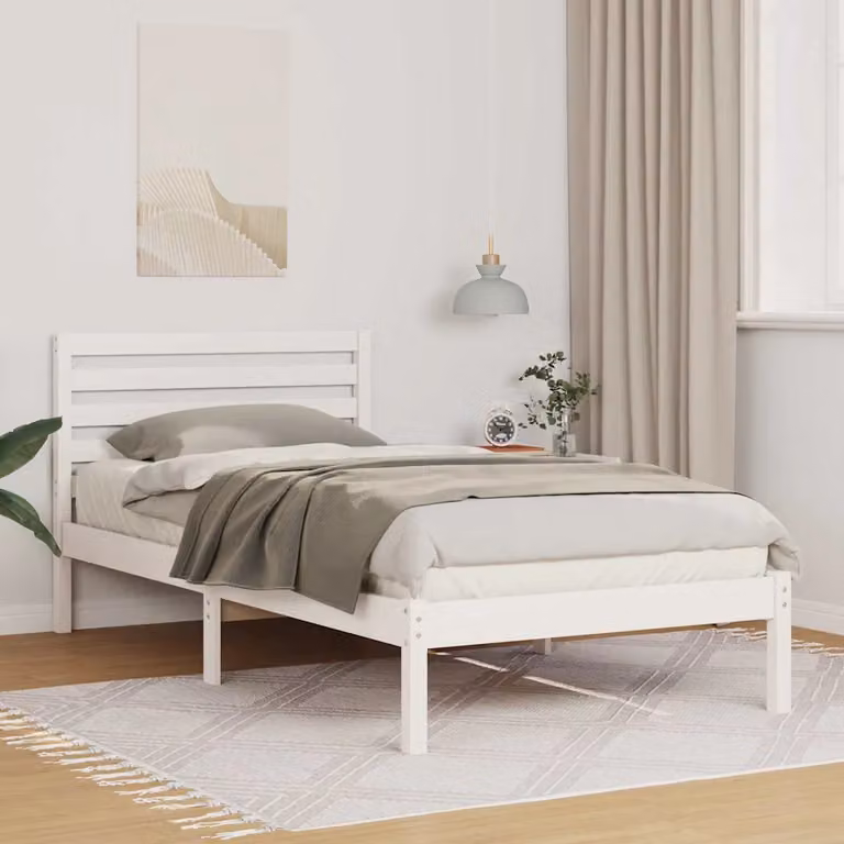 Struttura del letto in pino massello vidaXL, colore bianco, 90 x 190 cm