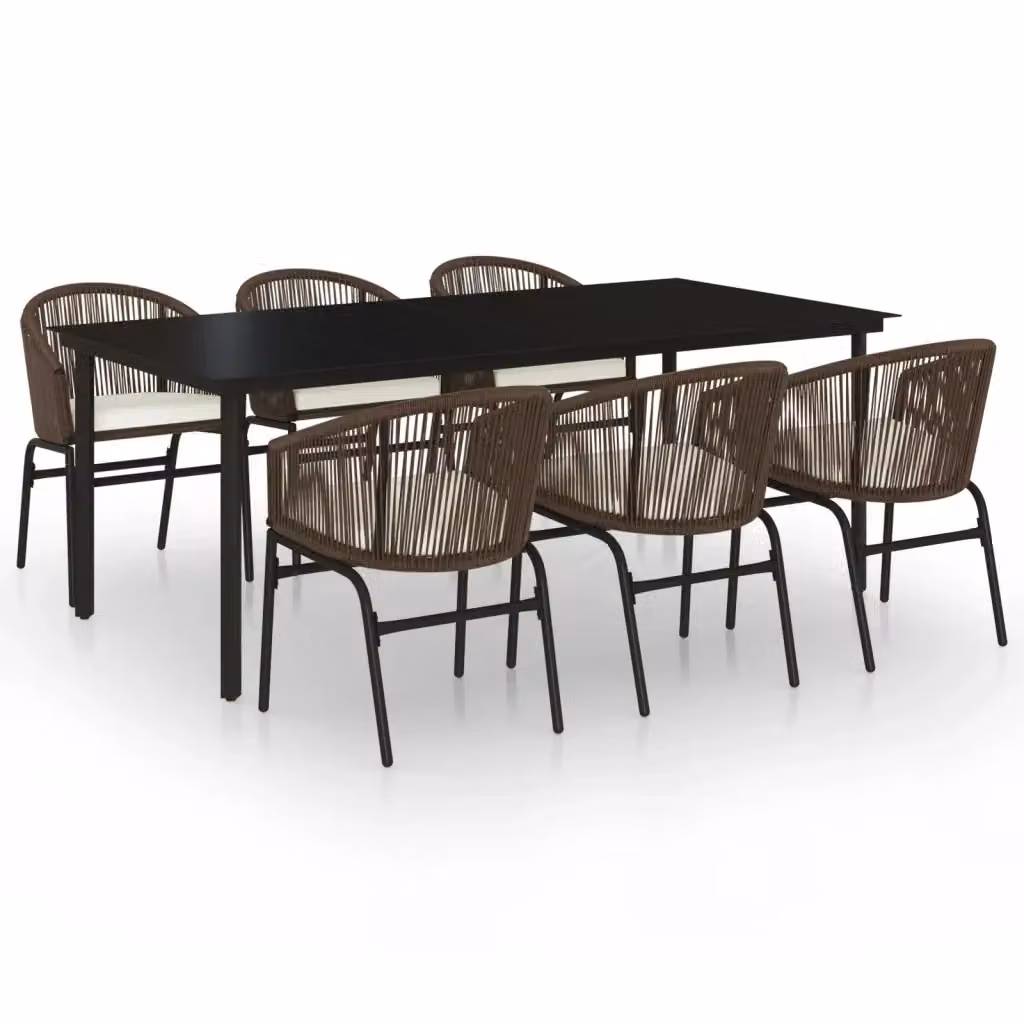 Set da pranzo da giardino vidaXL in metallo e vetro marrone con 7 pezzi – 2