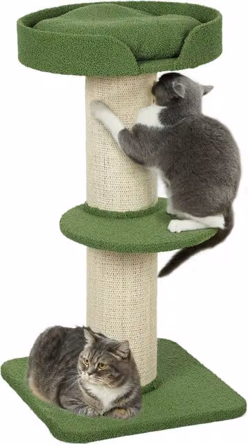 Albero per gatti PawHut con letto in lana d'agnello e tiragraffi in sisal, colore verde, Altezza: 91 cm