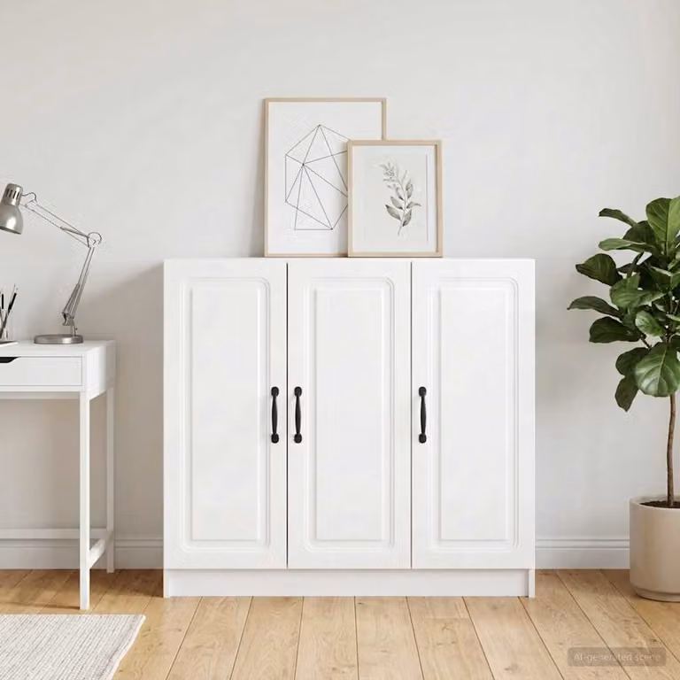 Credenza moderna vidaXL in legno ingegnerizzato bianco lucido L: 89 cm, P: 34,5 cm, H: 77 cm