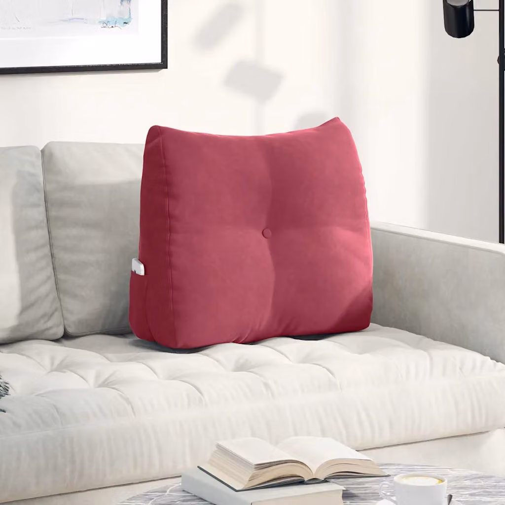 Cuscino per schiena a cuneo vidaXL in velluto rosso vino con rivestimento rimovibile L: 60 cm, P: 24 cm, H: 50 cm