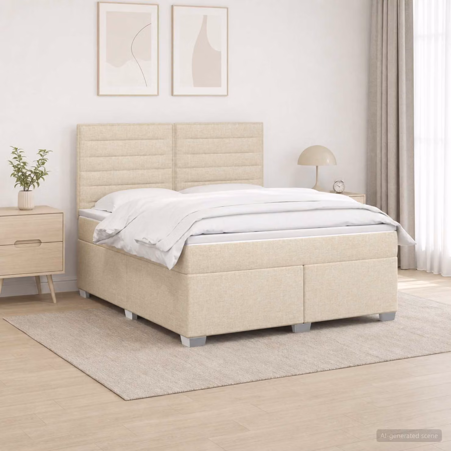Letto box spring vidaXL con materasso a molle insacchettate in tessuto beige, L 200 x L 140 cm