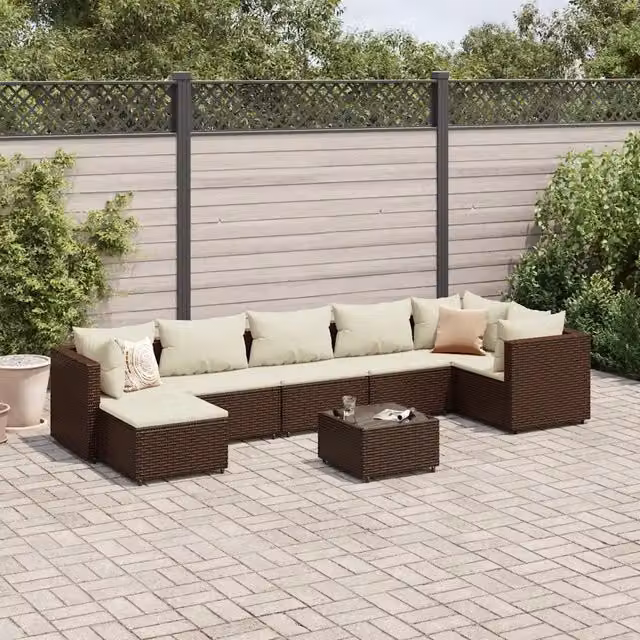 Set Divani da Giardino 8 pz con Cuscini in Polyrattan Marrone 3308233
