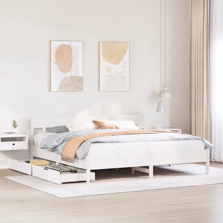 vidaXL Letto in Legno Massello di Pino Bianco con Cassetti L/P/H: 180 x 200 x 100 cm
