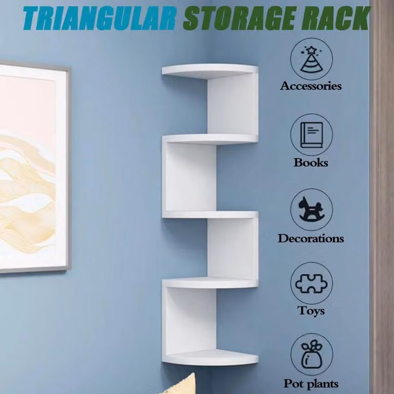 Scaffale angolare - Scaffale a parete sospeso - 5 ripiani - PVC/plastica - Da montare - Bianco
