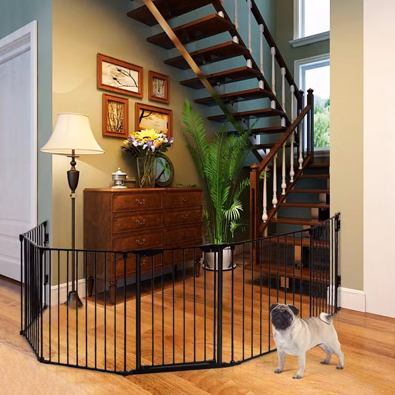 Recinto pieghevole Costway in ferro nero, set da 6 pezzi, L: 380 cm, H: 75 cm