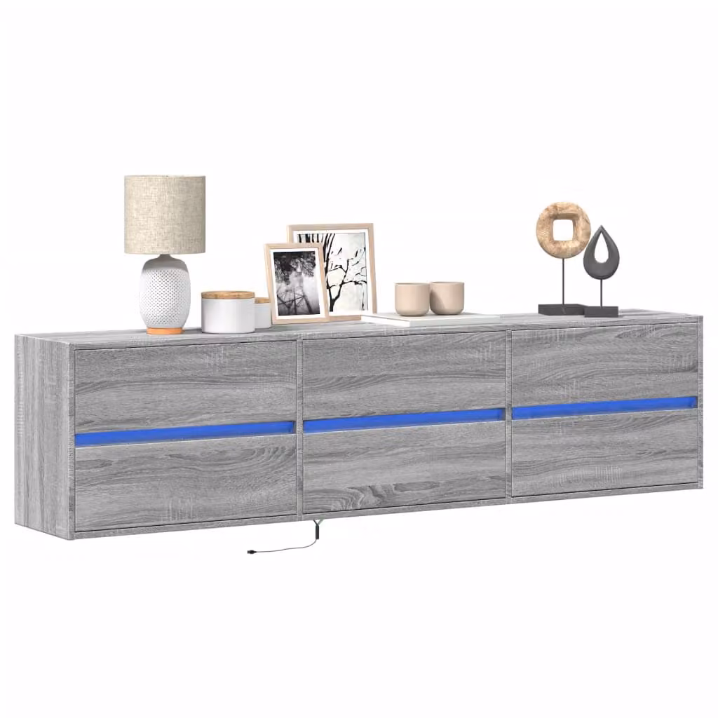 Mobile TV a parete vidaXL con illuminazione LED integrata, Grigio, L 180 x P 31 x H 45 cm