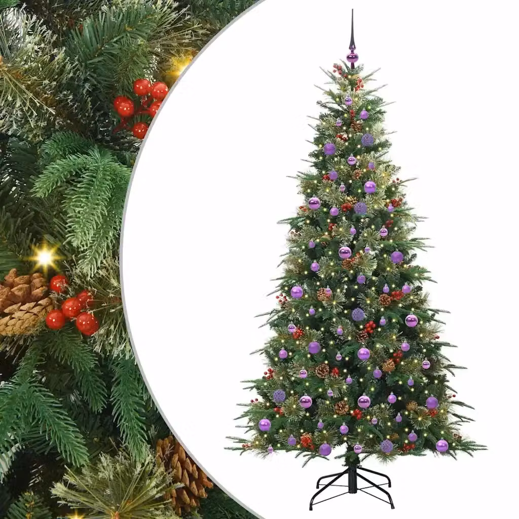 Albero di Natale Artificiale Moderno vidaXL con Luci LED Warm White Verde in PVC e Plastica – 2