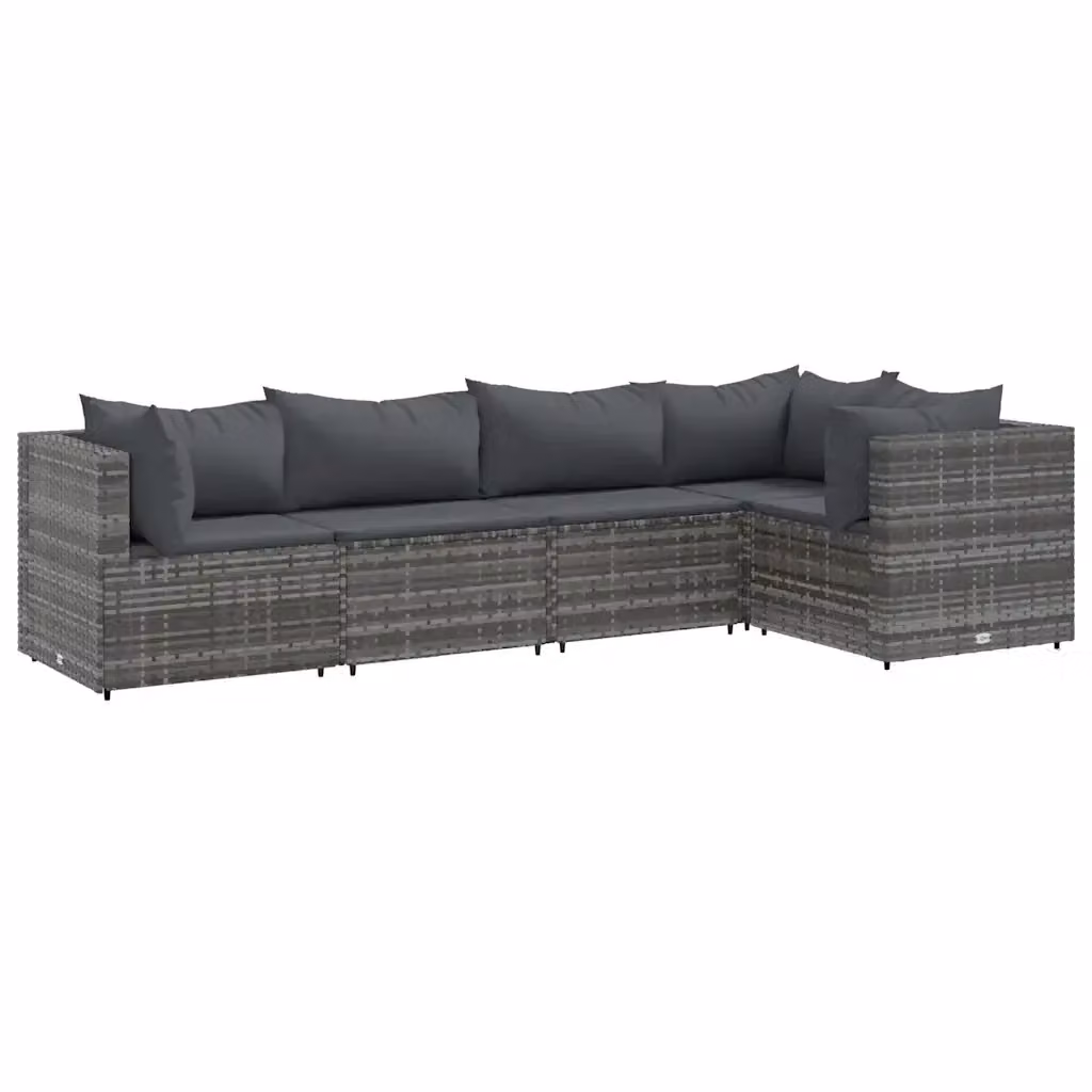 vidaXL Set Divani da Giardino 5 pz a Forma a L con Cuscini in Polyrattan e Acciaio Antracite – 2