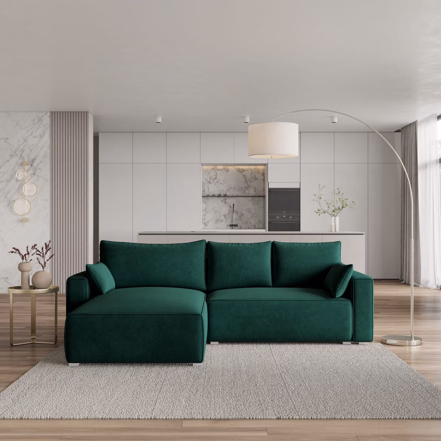 Divano angolare Masseno FORIL con funzione letto a L, divano con box letto, divano da salotto, divano, divano, divano letto, set di divani - verde, MONOLITH 37