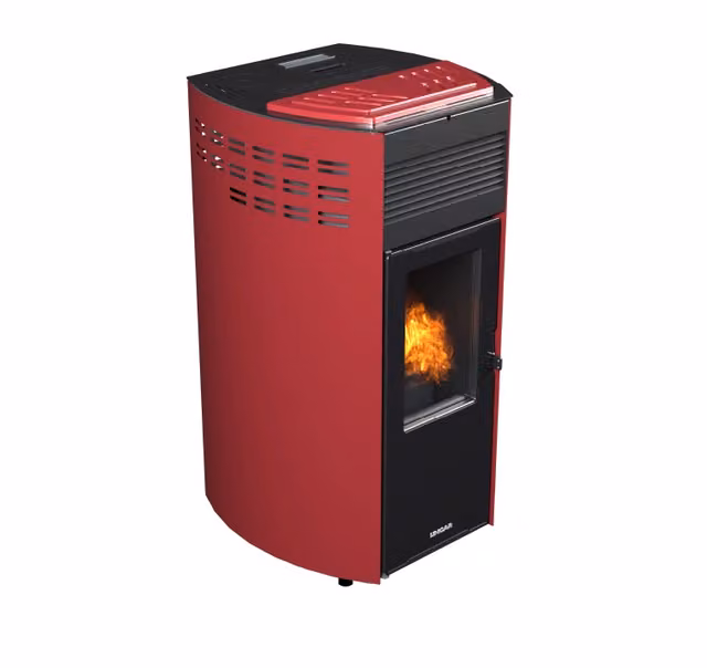 Stufa a pellet canalizzata Erica Lincar in acciaio e ghisa, colore rosso, 10,8kW